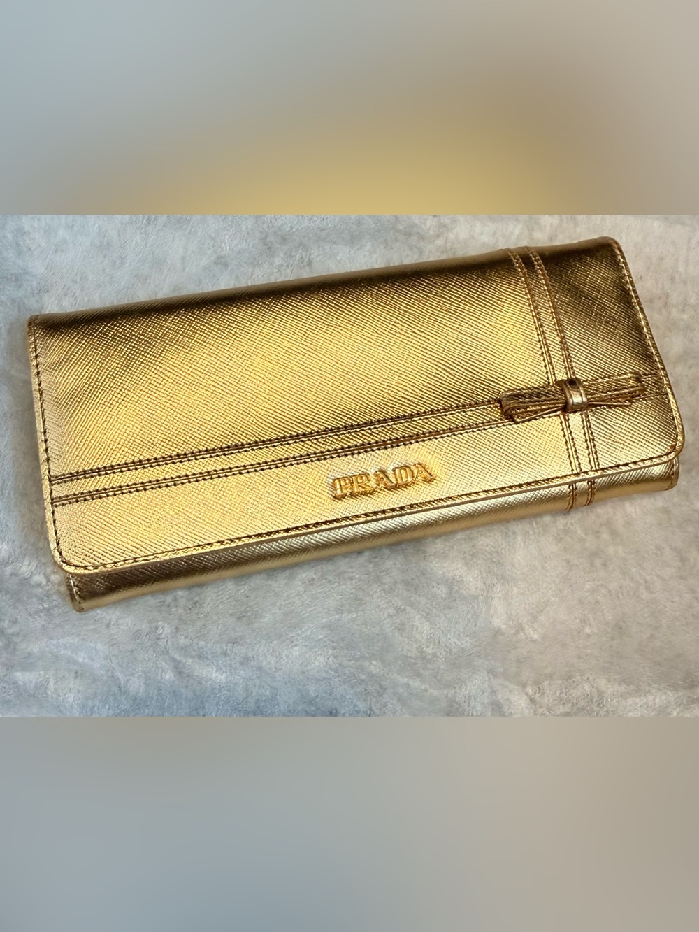 Prada Metallic Gold Saffiano Clutch Wallet
